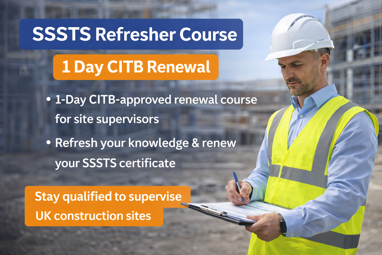 SSSTS Refresher Course 1 Day CITB approved training for site supervisors