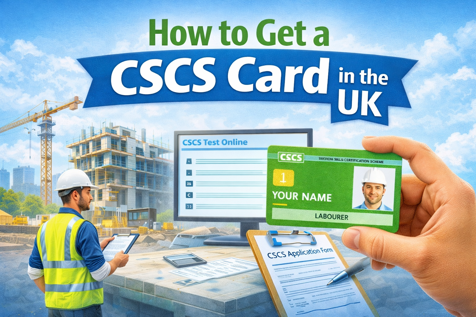 construction worker holding CSCS card after training