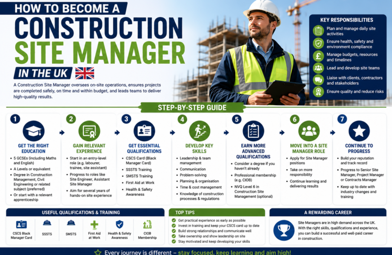 Construction Site Manager supervising workers on a UK construction site